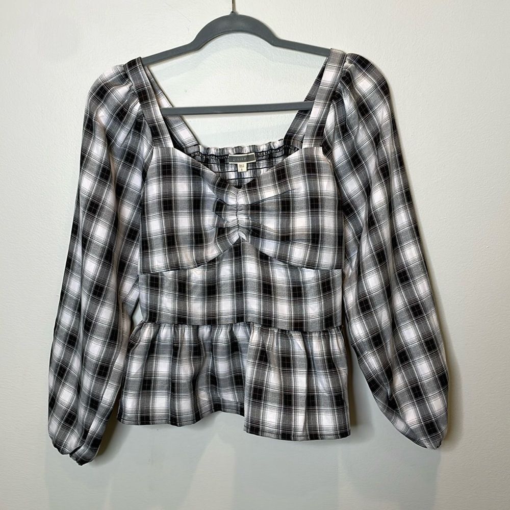 Pleione Babydoll Gingham Top Size Small